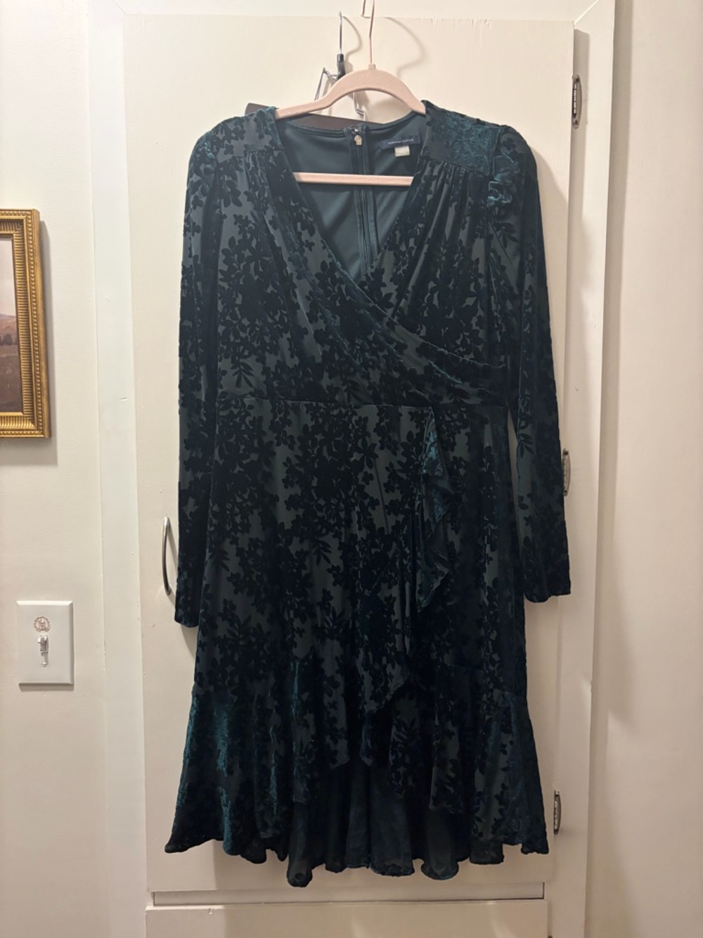 Tommy Hilfiger Deep Green Faux Wrap Velvet Dress